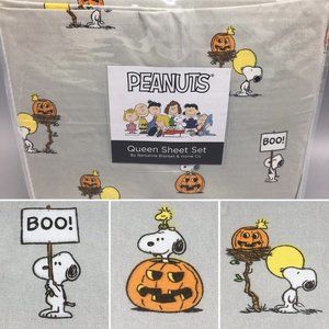 Berkshire Peanuts Halloween QUEEN Sheet Set Snoopy Woodstock Great Pumpkin BOO